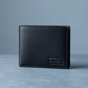 Leather Bifold Wallet: front three-quarter view