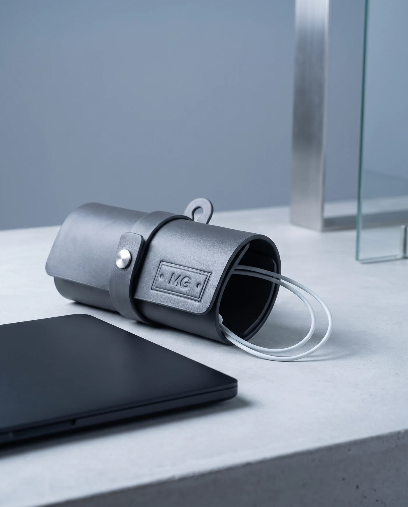 Leather Cable Organizer: shown in use