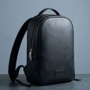 Leather Commuter Backpack: front three-quarter view