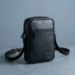 Leather Crossbody Commuter Bag: front three-quarter view