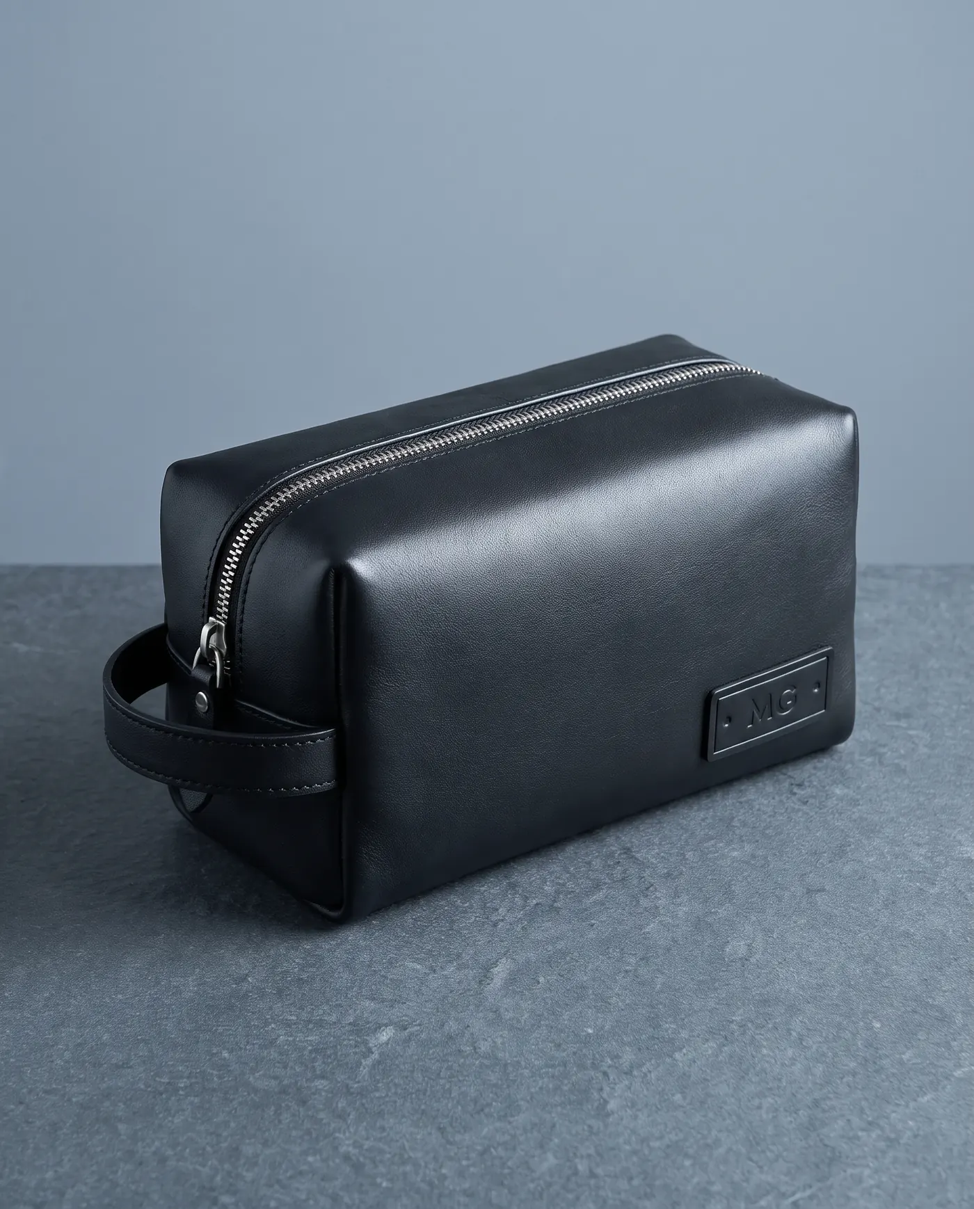 Leather Dopp Kit: front three-quarter view