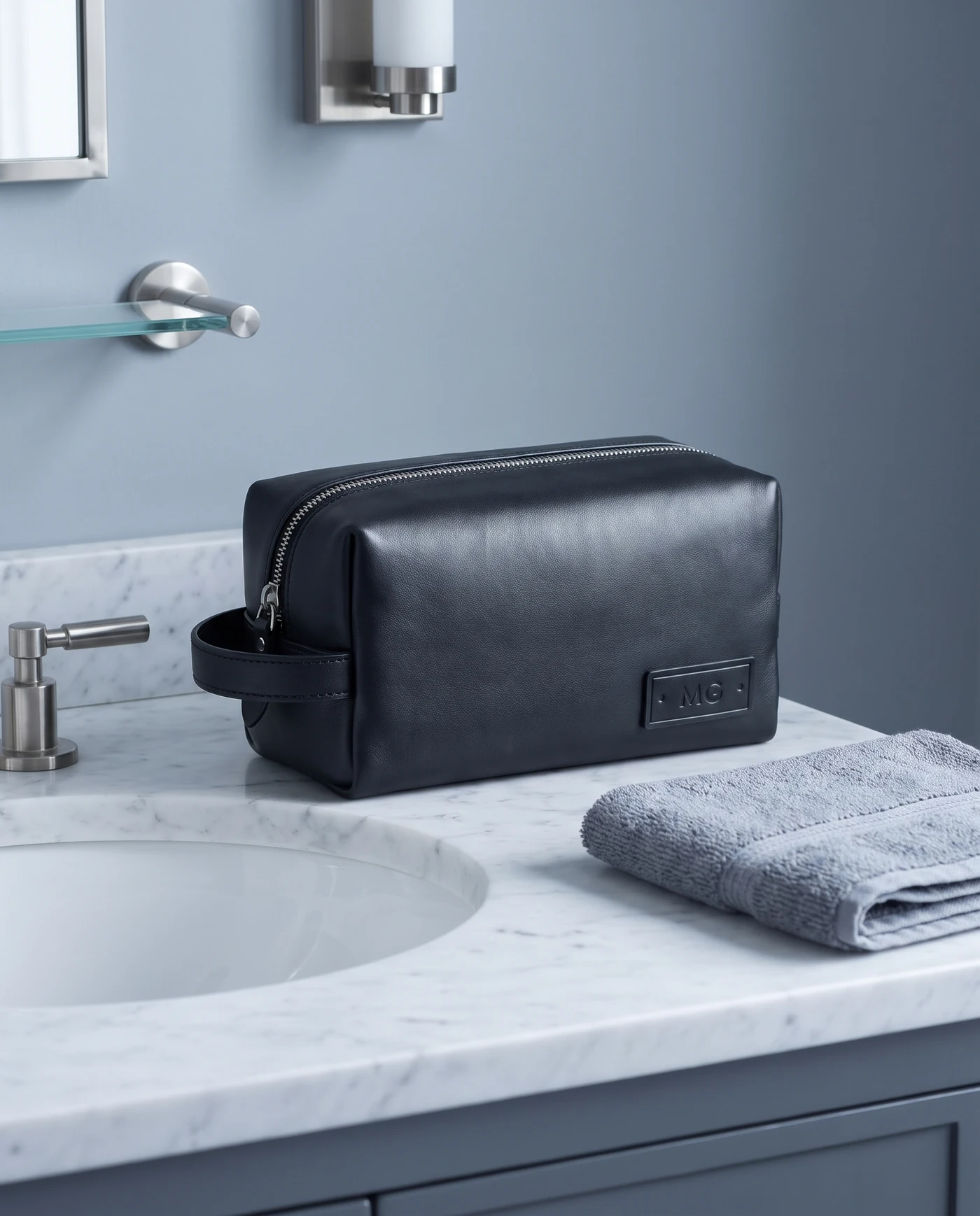Leather Dopp Kit: shown in use