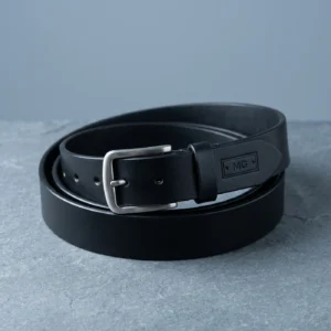 Leather Dress Belt: front three-quarter view