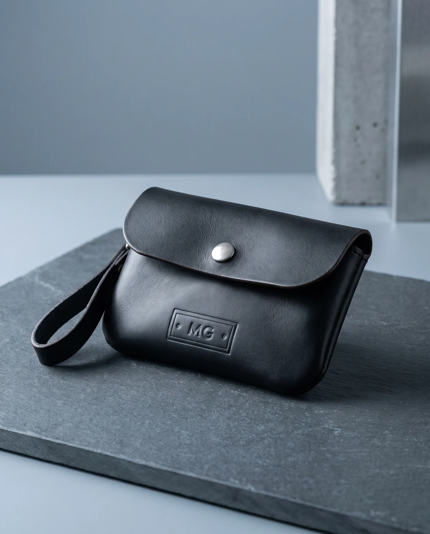 Leather Earbud Pouch: front three-quarter view