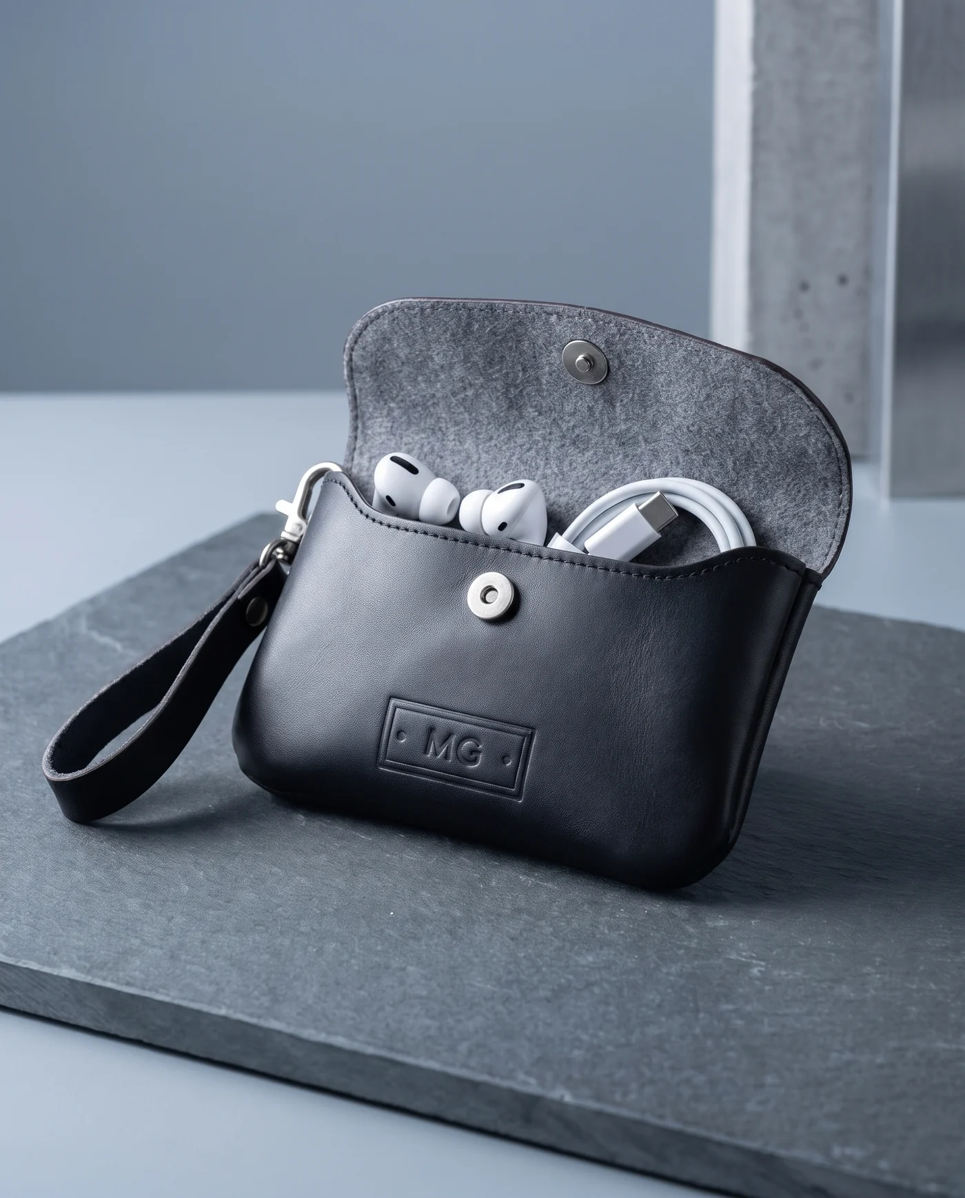 Leather Earbud Pouch: inside view
