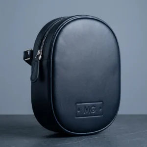 Leather Headphone Case: front three-quarter view