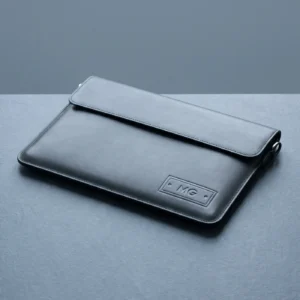 Leather Laptop Sleeve: front three-quarter view