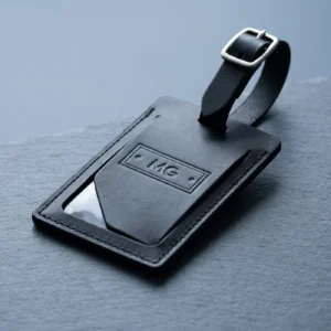 Leather Luggage Tag: front three-quarter view