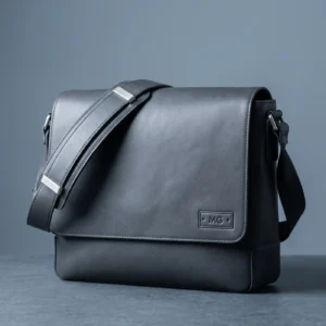 Leather Messenger Bag: front three-quarter view
