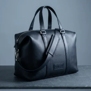 Leather Overnight Bag: front three-quarter view