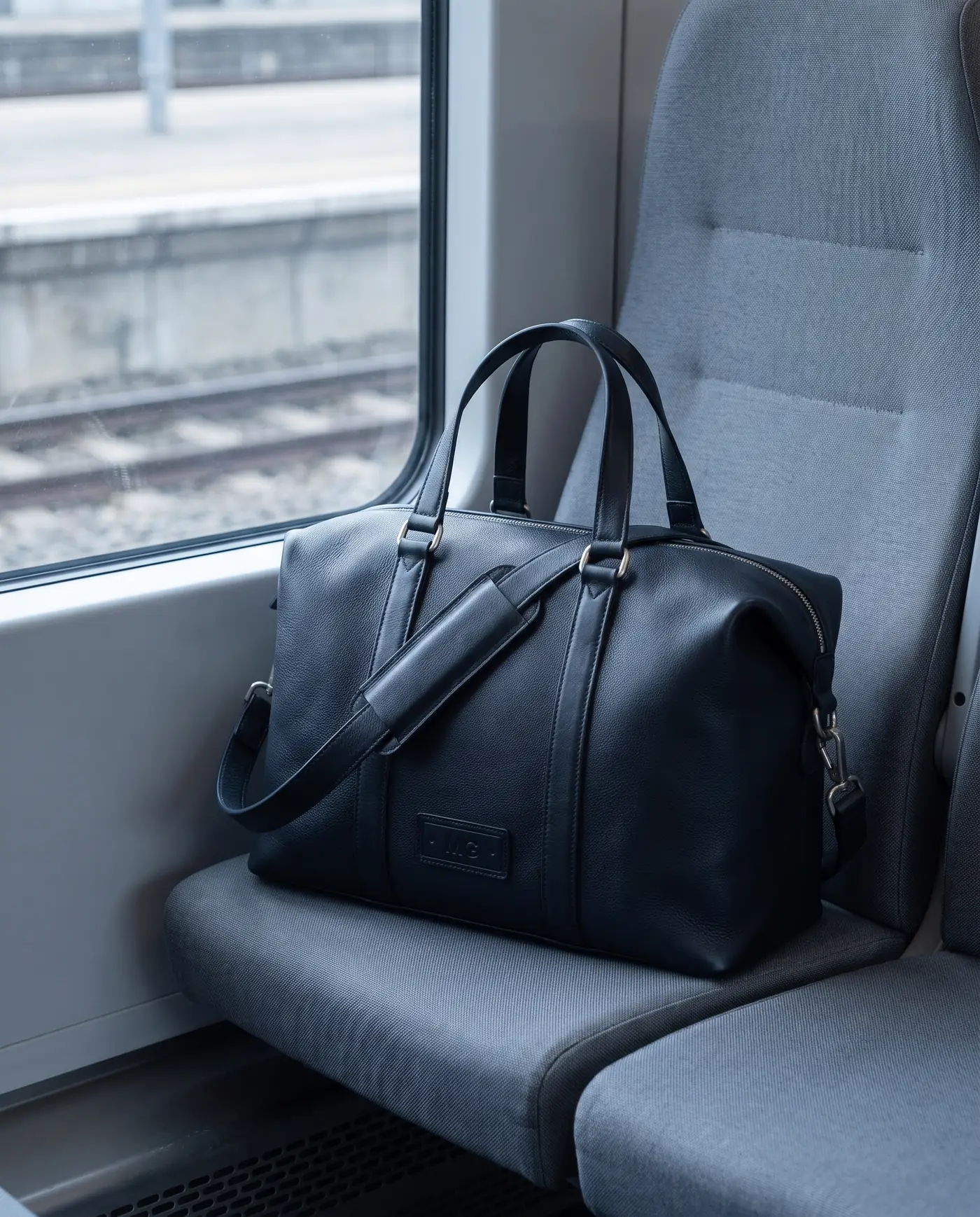 Leather Overnight Bag: shown in use