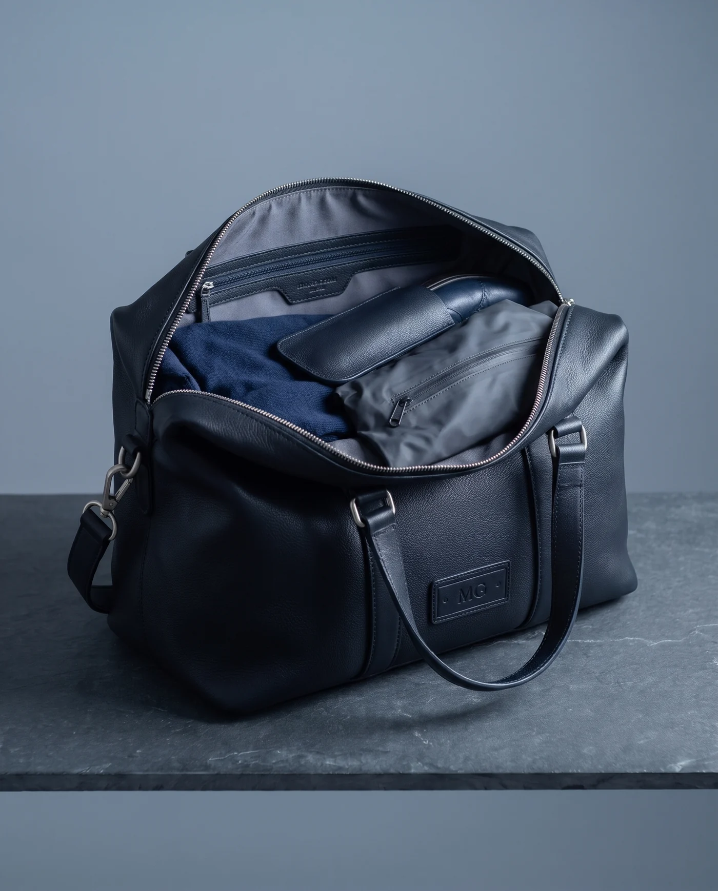Leather Overnight Bag: inside view