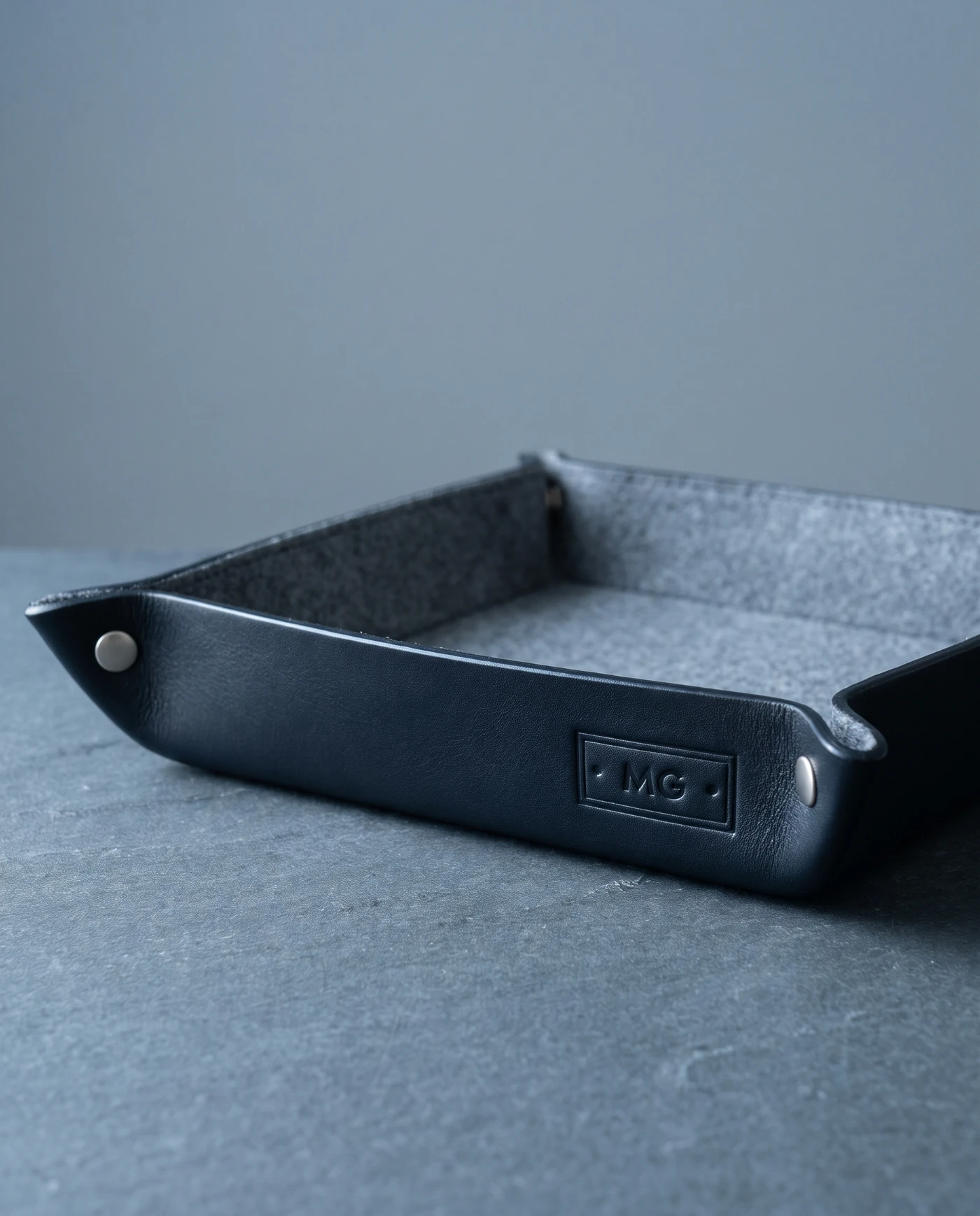 Leather Valet Tray: front three-quarter view