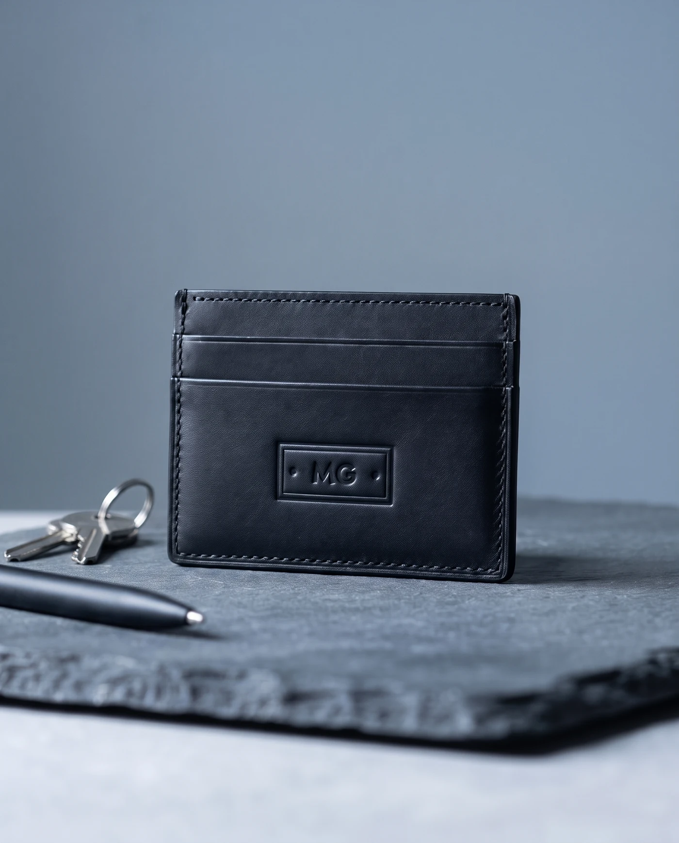 Slim Leather Card Case: shown in use