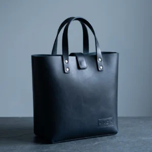 Structured Leather Tote: front three-quarter view