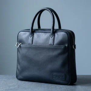 Unstructured Leather Laptop Briefcase: front three-quarter view