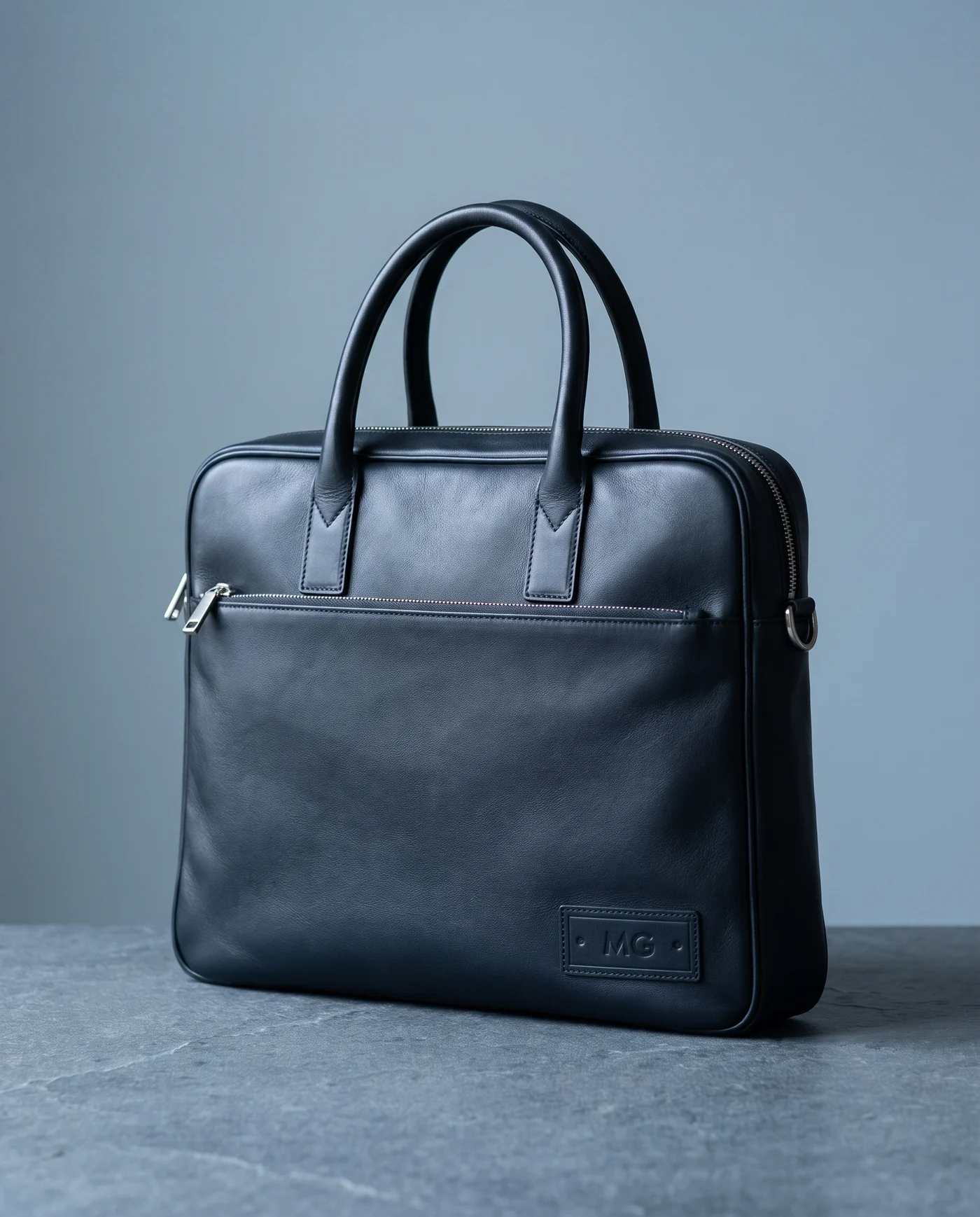 Unstructured Leather Laptop Briefcase: front three-quarter view