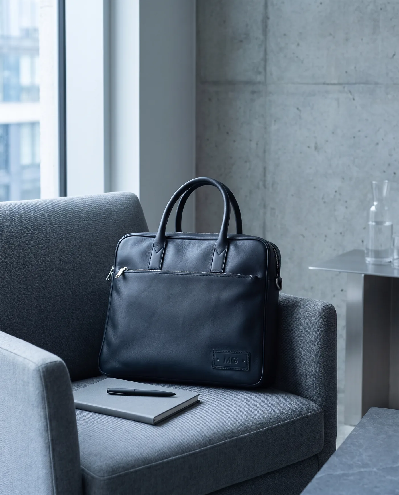 Unstructured Leather Laptop Briefcase: shown in use
